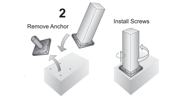 Attach anchor to post and fasten to concrete