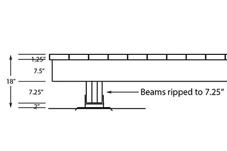 Side view of lower elevation for beam, post and deck foot anchor
