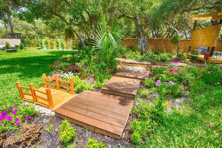 Stepped deck platforms meld into the landscape Stepped deck platforms meld into the landscape