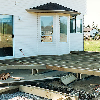 wood deck project - two level stained pressure treated deck with hot tub & living area