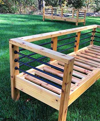 Cedar bench with snap lock seat back