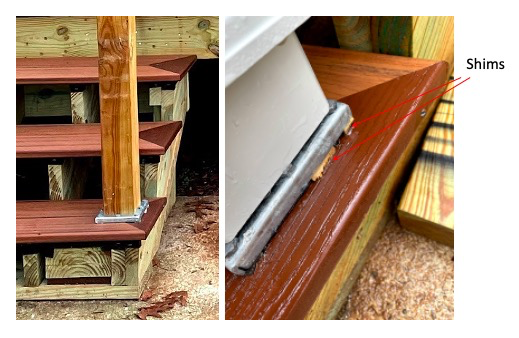 Mounted on a stair. You can see the blocking on the left and shims on the right.