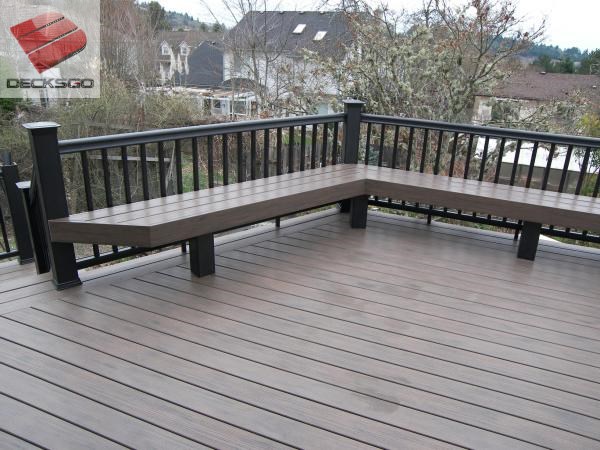 Composite deck and railing with benches.