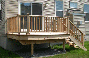 A very simple and affordable single level cedar deck for the beginner builder. A very simple and affordable single level cedar deck for the beginner builder.