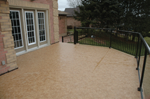 A vinyl deck surface