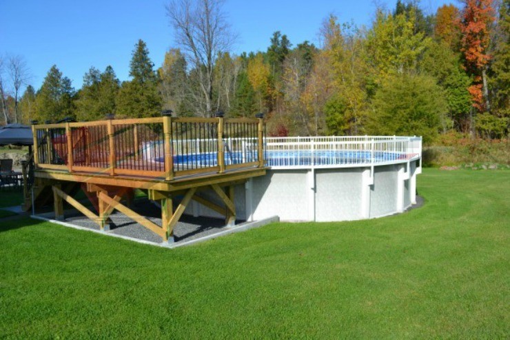 A Perfect Pair: Mid-level Deck and Above Pround Pool Above ground pool deck, side view